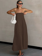 Strapless A-line Linen Long Dress