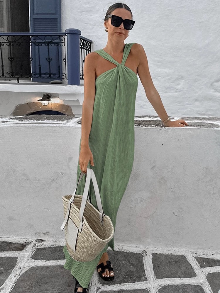 Cross Strap Solid Color Dress