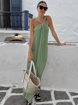 Cross Strap Solid Color Dress by painevida