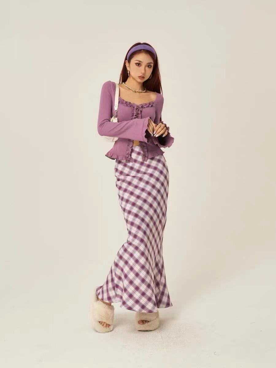 Vintage 3 Color Plaid Y2K Long Skirt by painevida