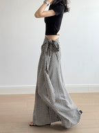 Lace-up Plaid Hip Long Skirt