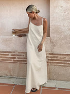 Casual Cotton And Linen Suspender Dress