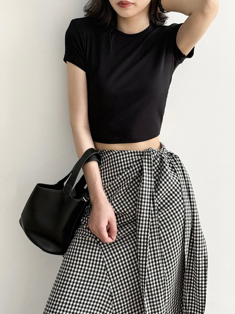 Lace-up Plaid Hip Long Skirt