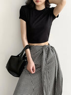 Lace-up Plaid Hip Long Skirt