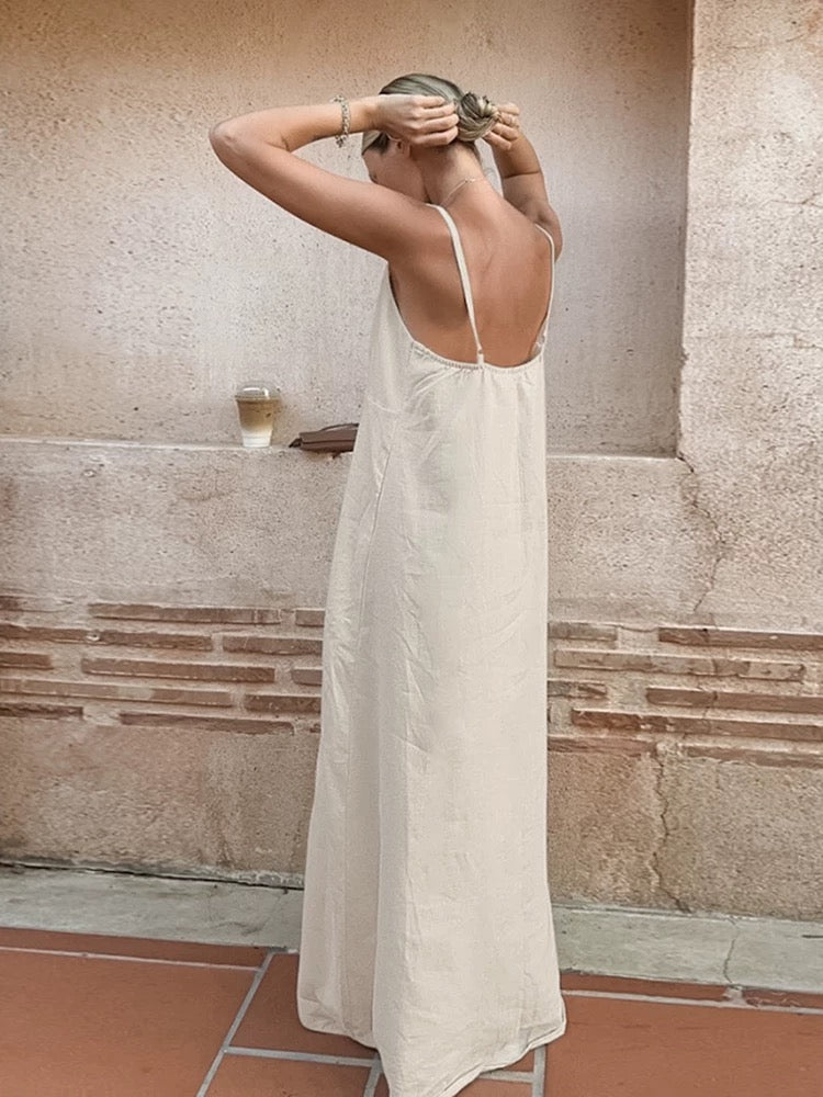 Casual Cotton And Linen Suspender Dress