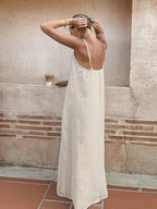 Casual Cotton And Linen Suspender Dress