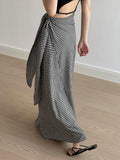 Lace-up Plaid Hip Long Skirt
