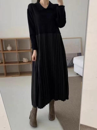 Knit Pleated Split-joint Long Dresses