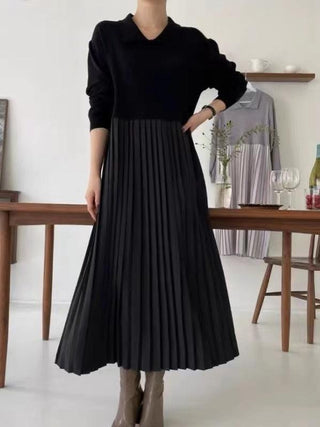 Knit Pleated Split-joint Long Dresses