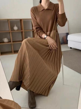 Knit Pleated Split-joint Long Dresses