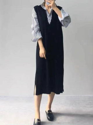 V-neck Knit Split-side Long Dress