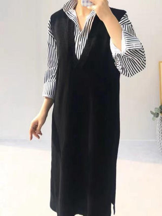 V-neck Knit Split-side Long Dress