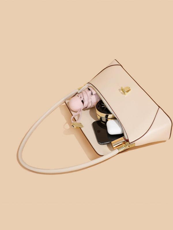 Urban Solid Leather Zip-Up Shoulder Bag by painevida