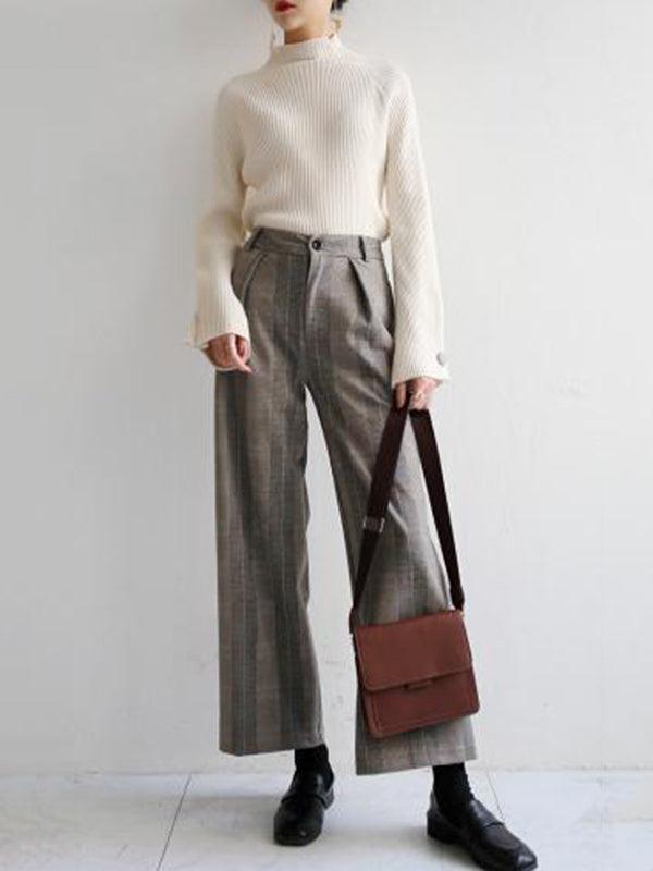 Simple Loose Solid Color High-Neck Sweater by painevida