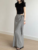 Lace-up Plaid Hip Long Skirt