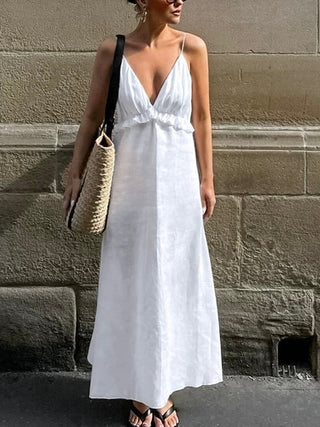 V-Neck Ruffled Suspender Dress by painevida