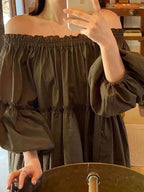 Off-The-Shoulder Ruffled Lantern Sleeve Shirt by painevida