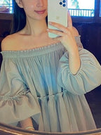 Off-The-Shoulder Ruffled Lantern Sleeve Shirt by painevida
