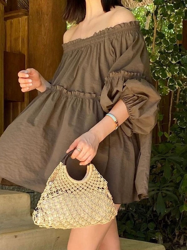 Off-The-Shoulder Ruffled Lantern Sleeve Shirt by painevida