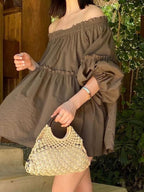 Off-The-Shoulder Ruffled Lantern Sleeve Shirt by painevida
