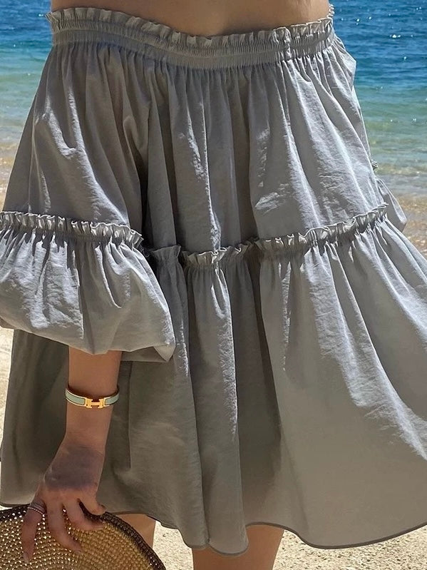 Off-The-Shoulder Ruffled Lantern Sleeve Shirt by painevida