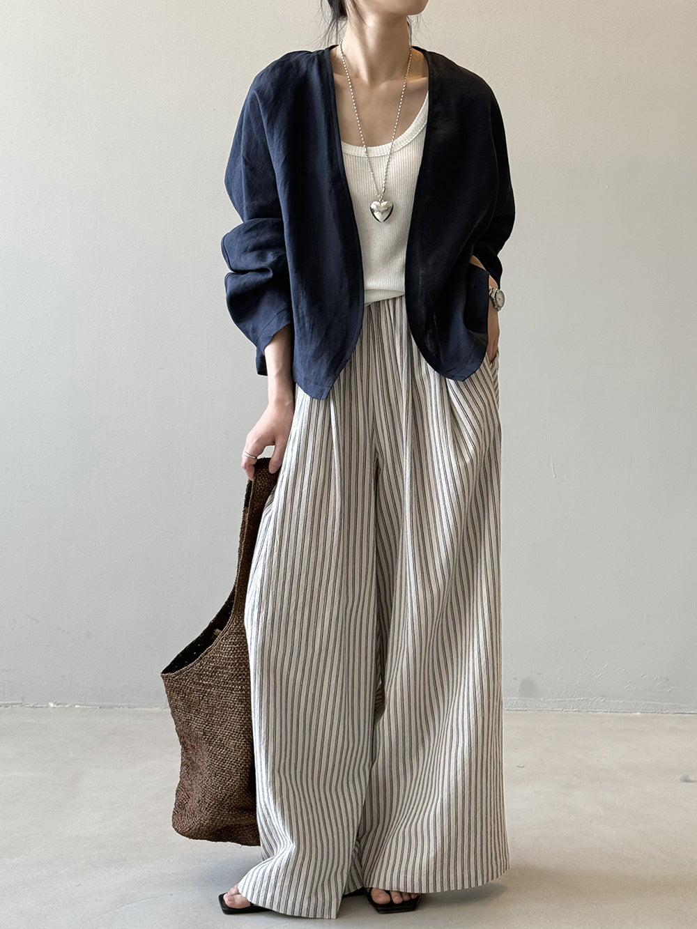 Striped Straight High Waist Wide Leg Pants by painevida