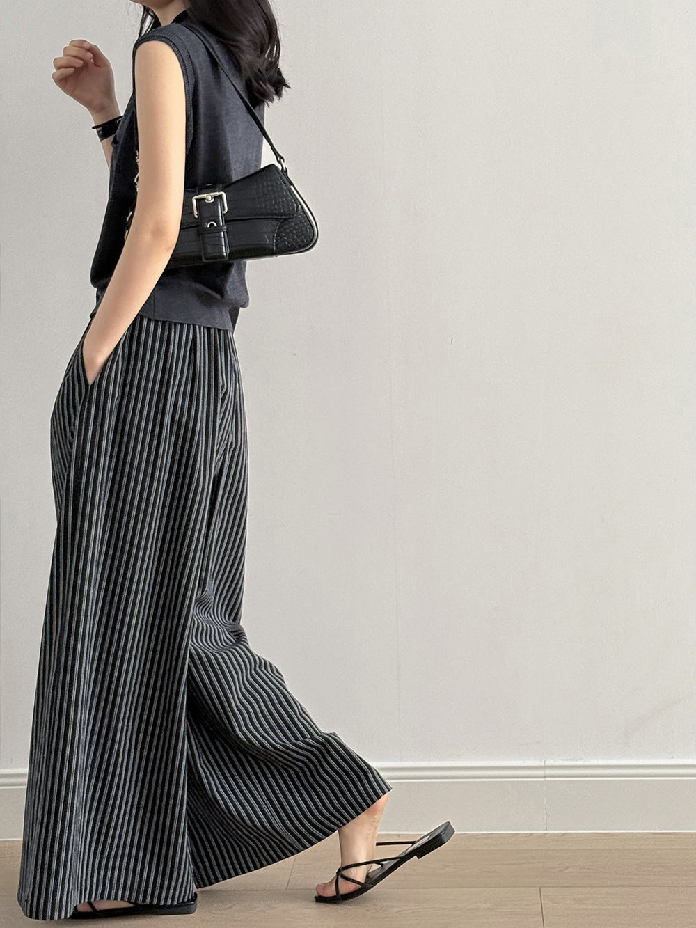 Striped Straight High Waist Wide Leg Pants by painevida
