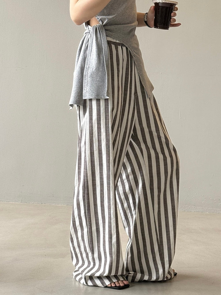 Striped Casual High Waist Wide Leg Trousers by painevida