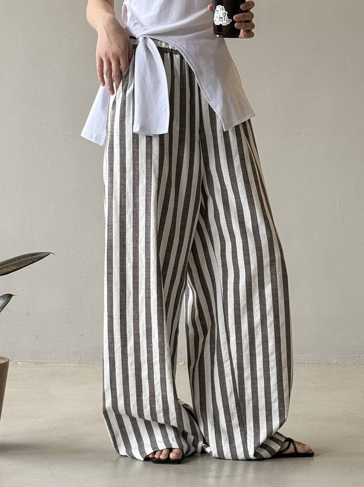 Striped Casual High Waist Wide Leg Trousers by painevida