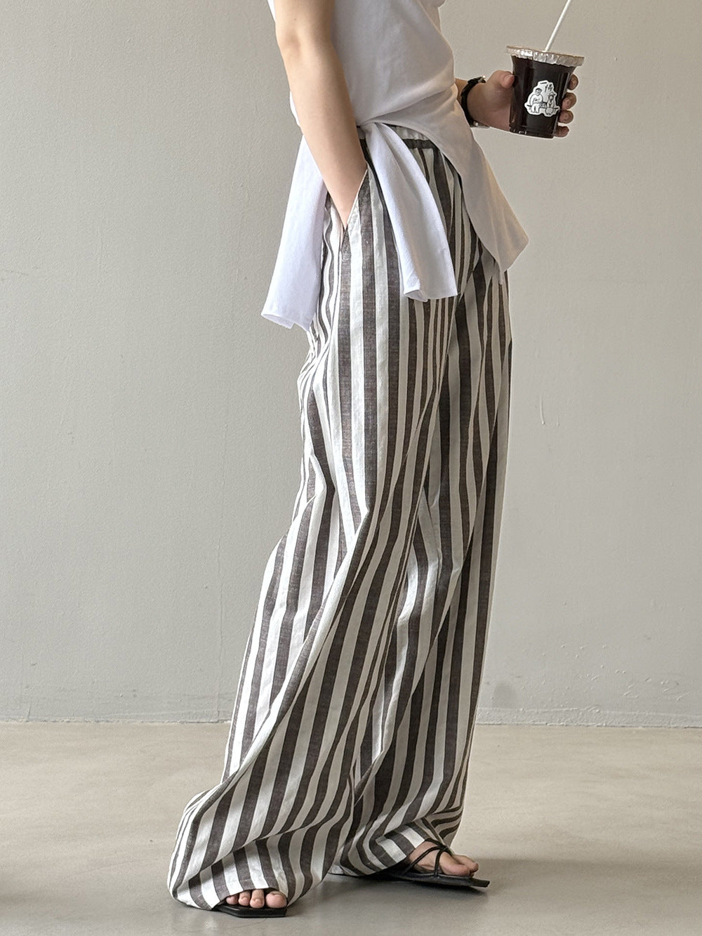 Striped Casual High Waist Wide Leg Trousers