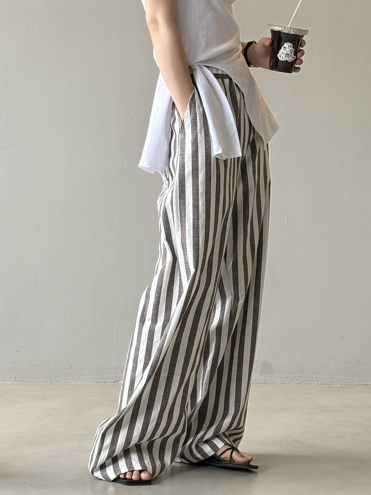 Striped Casual High Waist Wide Leg Trousers by painevida