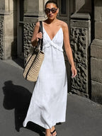 V-Neck Ruffled Suspender Dress