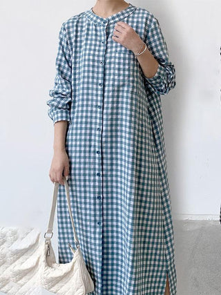 Simple Loose Plaid Long Dress