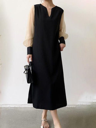 Loose Casual Paneled Long-Sleeved Dress