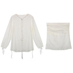 Lace Waist Bandage Long-sleeved Shirt Skirt Angel Suit