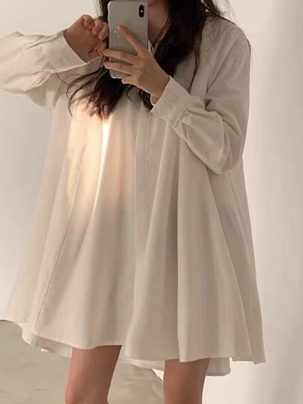 Loose A-line Laple Long Sleeve Shirt by painevida