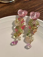 Sweet Heart Crystal Silver Long Tassel Earrings