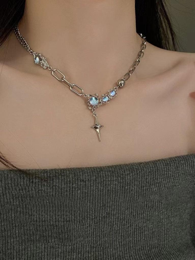 Silver Moonstone Star Necklace