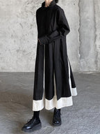 Black and white stitching stand collar large swing retro dress