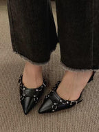 Cross Strap Stiletto Shoes Black Rivet Pumps by painevida