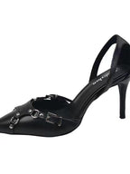 Cross Strap Stiletto Shoes Black Rivet Pumps by painevida