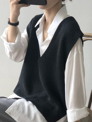 Knitting Irregularity Solid V-Neck Vest