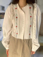 Embroidered Pleated Design Puff sleeve Shirt by painevida