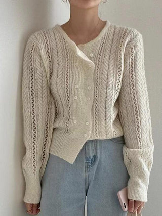 Round-neck Double-breasted Hollow Sweater Top