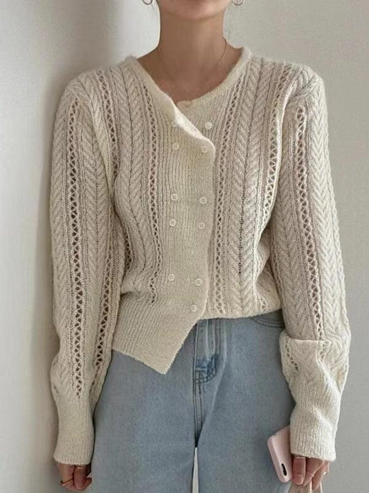 Round-neck Double-breasted Hollow Sweater Top - PAINEVIDA
