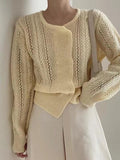 Round-neck Double-breasted Hollow Sweater Top - PAINEVIDA