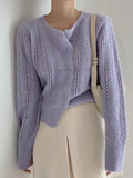 Round-neck Double-breasted Hollow Sweater Top - PAINEVIDA