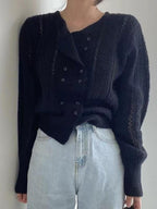 Round-neck Double-breasted Hollow Sweater Top by painevida