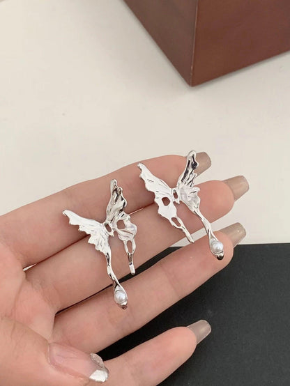 S925 Silver Needle Liquid Butterfly Earrings