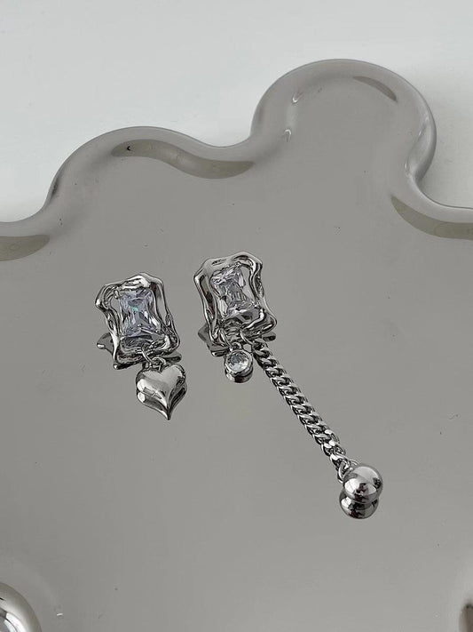 Asymmetric Zirconia Heart Earrings